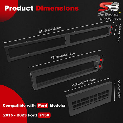 SerBeggor Truck Bed Divider, Cargo Organizer Panel Compatible with Ford F150 2015-2023, Aluminum Alloy Luggage Divider Cargo Manager