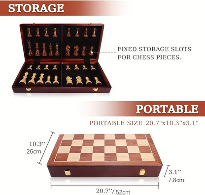 20 Extra Large Solid Walnut Wooden Chess Set with 2 Extra Queen Pieces - King Height 4.25''