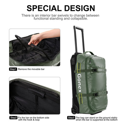 Gonex Travel Compression Packing Cubes Set, 6 Pcs, Green & Rolling Duffle Bag with Wheels, 25 inch, Olive