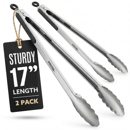 Kona Premium Stainless-Steel Locking Grill Tongs 17 inch, Sturdy, Heavy Duty Tongs - Great for Cooking, Grilling, and Barbecue (BBQ) [Set of 2]