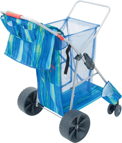 Rio Beach Wonder Wheeler Deluxe Utility, Lawn, and Beach Foldable Cart, Blue Print