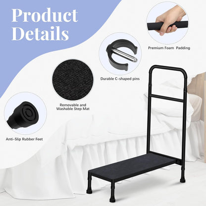 Zylorix 30.5'' Long Bedside Step Stool with Handle for Elderly Seniors Adults, Elderly Bed Step with Adjustable Height Handrails, Heavy Duty Bed Steps for High Beds, Bedside, Bathtub, Step, SUV