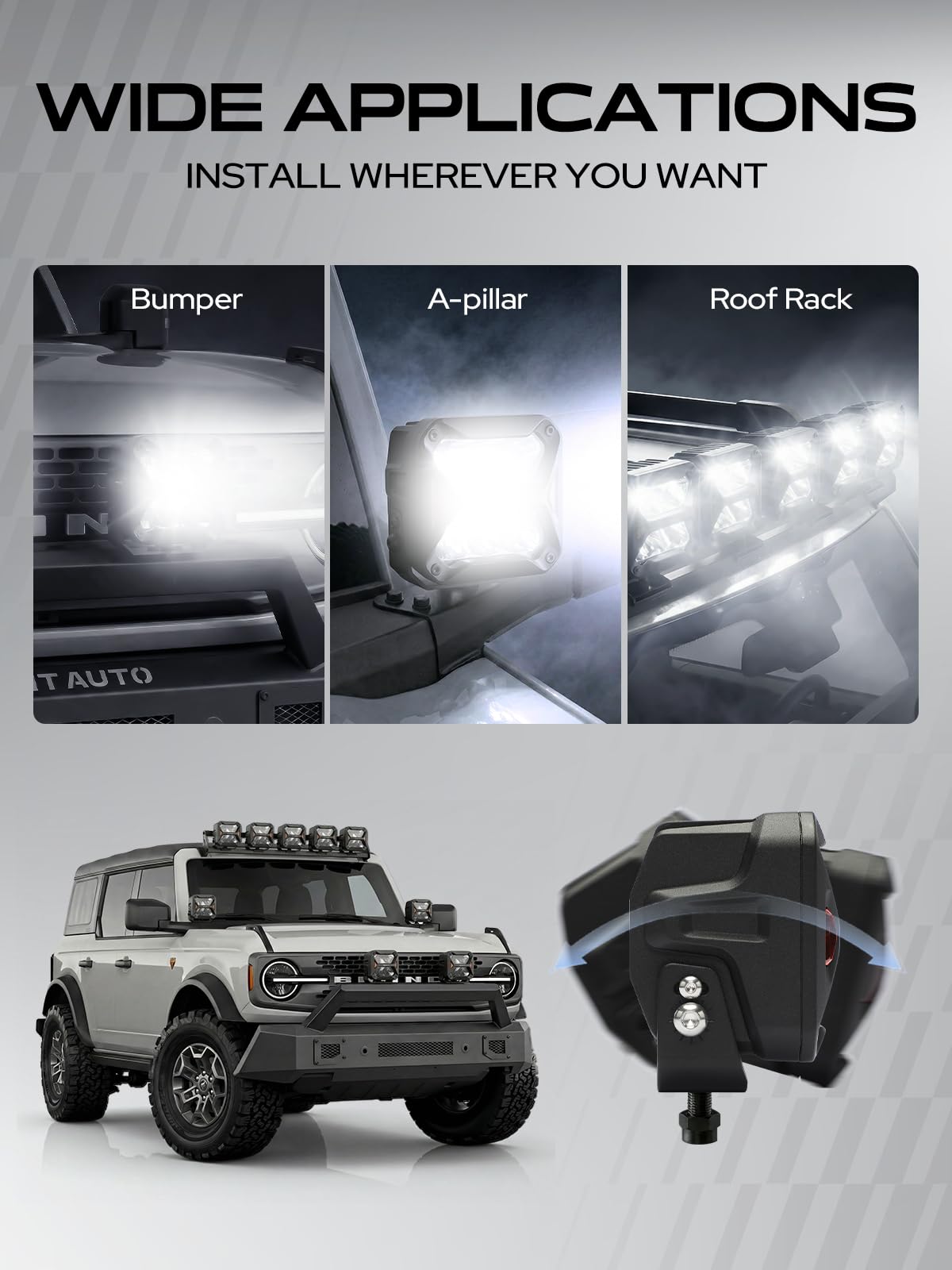 YHTAUTO 4 Inch LED Light Bars w/Wiring Harness & Light Cover, 60W, 7200LM, 5700K, Driving 10x25° Beam Off Road Camper Pod Light for Truck SUV ATV UTV Golf Cart Tractor Van Boat IP67 Waterproof Lamp