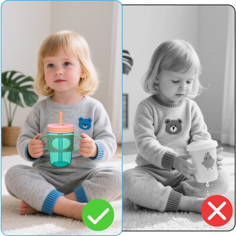 Mity rain Cup Grip Compatible with Owala Toddler Cup - Kid Cup Silicone Dual-Handle Fit for Owala 12oz, for Zak 12oz 15oz, for Stanley 14oz, Kid Water Bottle Handle Tumblers Accessories (Green+Blue)
