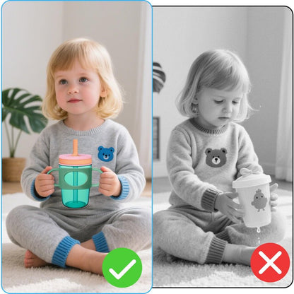 Mity rain Cup Grip Compatible with Owala Toddler Cup - Kid Cup Silicone Dual-Handle Fit for Owala 12oz, for Zak 12oz 15oz, for Stanley 14oz, Kid Water Bottle Handle Tumblers Accessories (Green+Blue)
