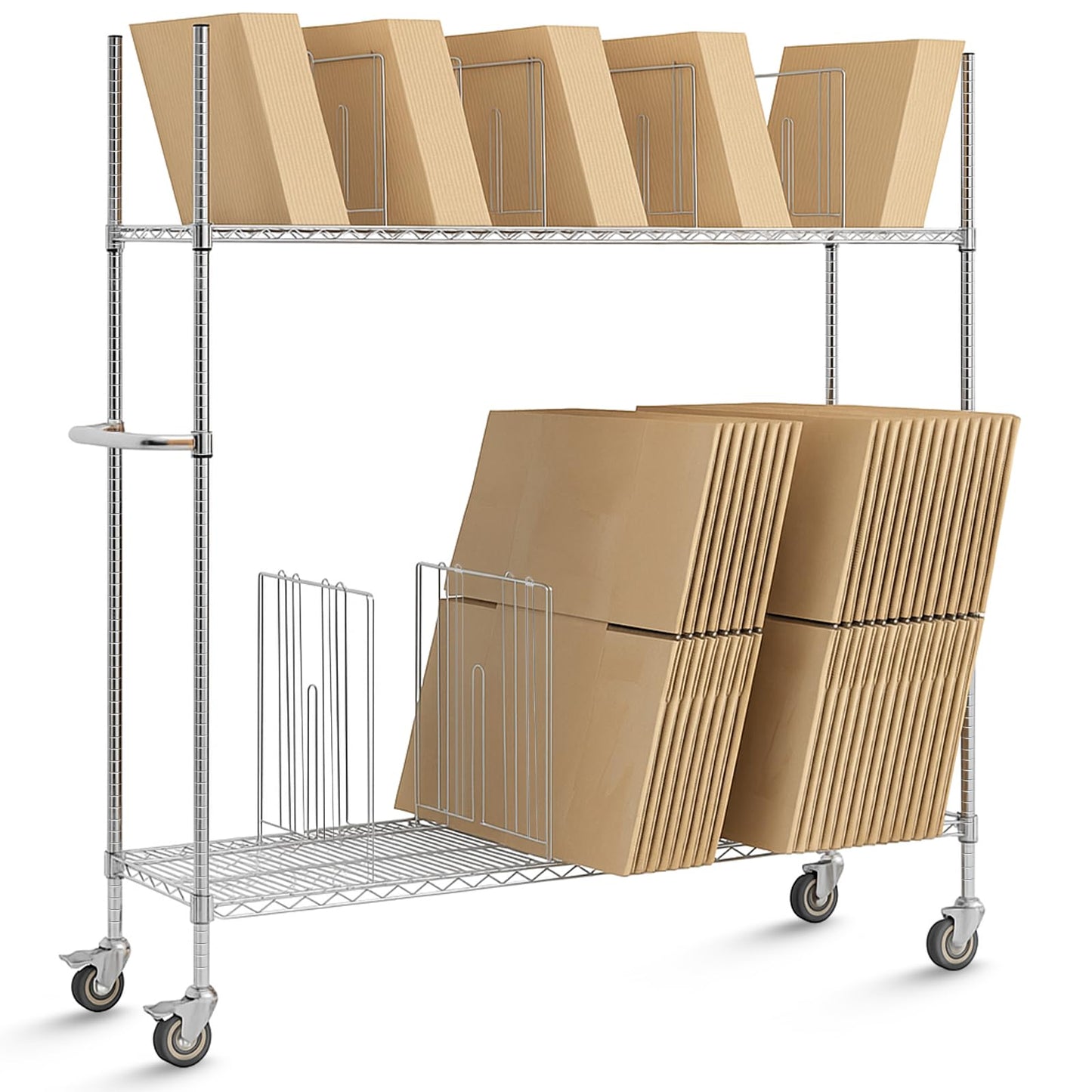 BBTO Carton Cart, Portable Steel Cardboard Organizer Carton Storage Rack with Wheels and Dividers for Art Storage Rack Home Supermarket Warehouse Commercial