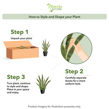 Nearly Natural 35in Artificial Snake Plant, Sansevieria Faux Greenery with Black Planter for Indoor Home Office Decor, Low Maintenance