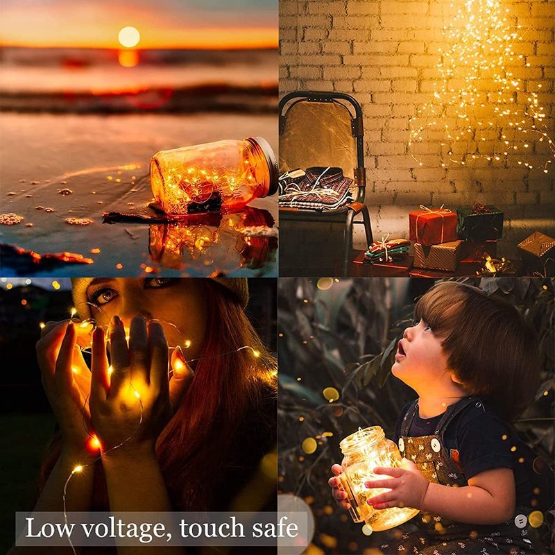 Sanniu Fairy Lights Battery Operated, 8 Packs Mini Battery Powered Copper Wire Starry String Lights for Christmas,Bedroom, Parties,Wedding,Indoor,Home Decoration (5m/16ft Warm White)