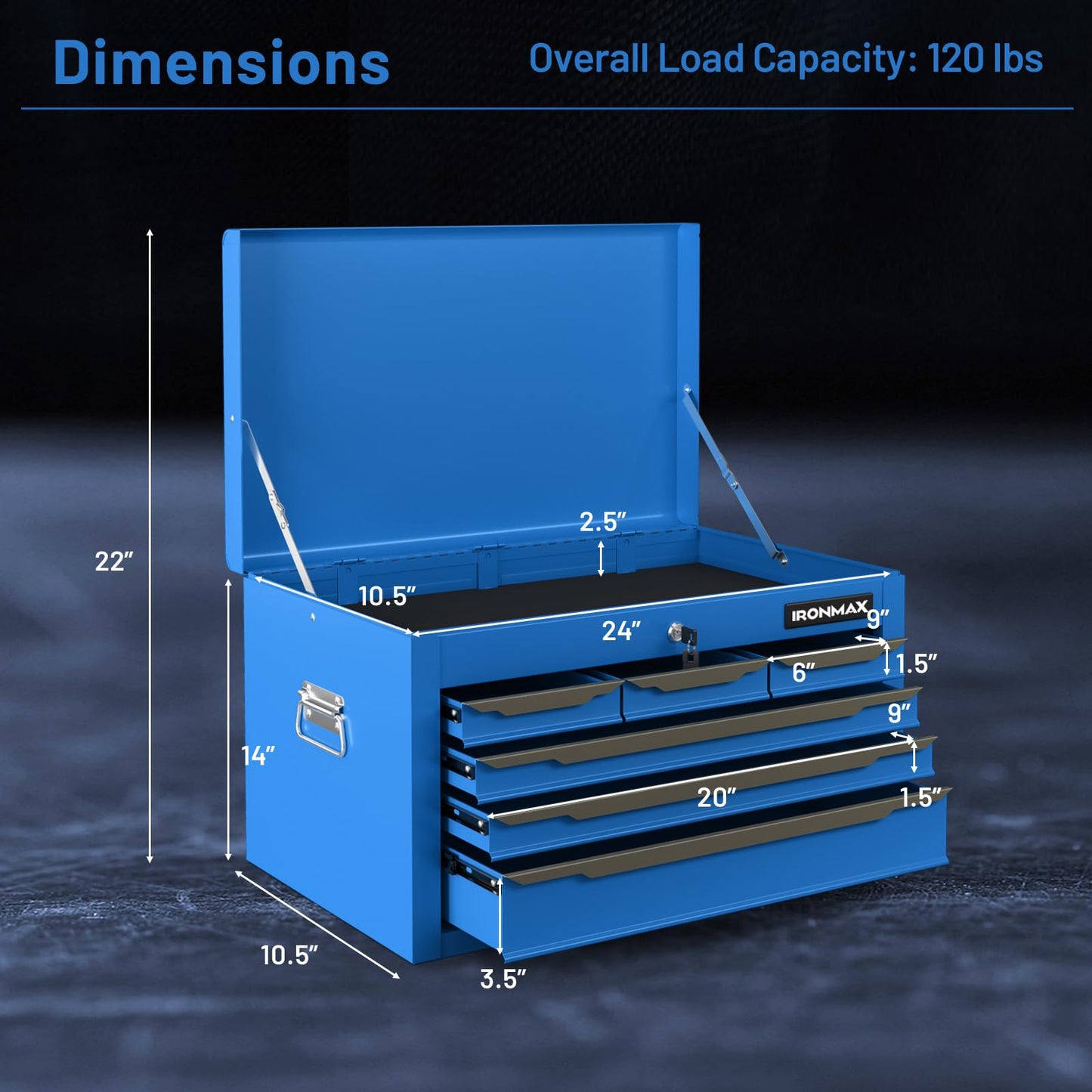 Goplus Tool Box, 24” Steel Tool Chest w/6 Drawers, Top Tool Tray,Automatic Lock, Protective Liners, Handle, Smooth Ball Bearing Sides, Portable Tool Storage Organizer, Toolbox for Garage Workshop