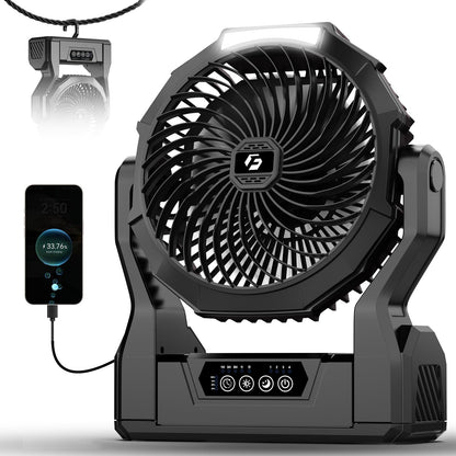 XZK 24000mAh Rechargeable Camping Fan, 64H Runtime Battery Powered Portable Travel Fan with LED Light, Tent Fans for Indoor,Outdoor,Fishing,Jobsite & Hurricane Emergency,Gifts for Men Dad Him,Black