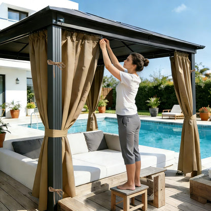 Gazebo Privacy Curtains 10' x 12' Replacement Panels – Waterproof & Windproof 4 Zippered Sidewalls for Patio Canopy, Outdoor Garden or Backyard Gazebo(Khaki)