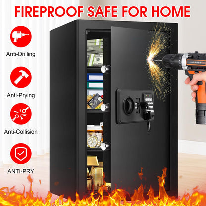 6.0 Cub Large Fireproof Safe Box for Home Use, Digital Security Safes Fireproof Waterproof with Combination Lock and 3 Removable Shelves, Anti-Theft Home Fire Safe for Document Money Valuables