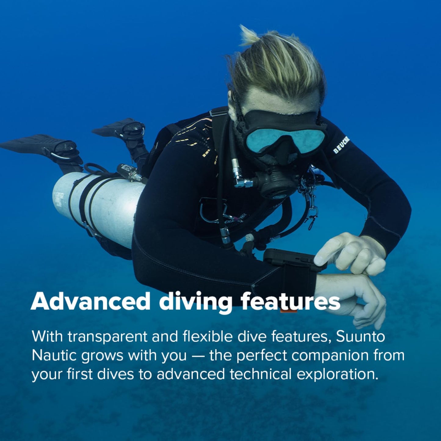 SUUNTO Nautic Dive Computer with Bungee Cord, Bright AMOLED Display, Integrated LED Flashlight, Up to 120H, GPS & Underwater Route Tracking, Wireless Tank Pressure Monitor