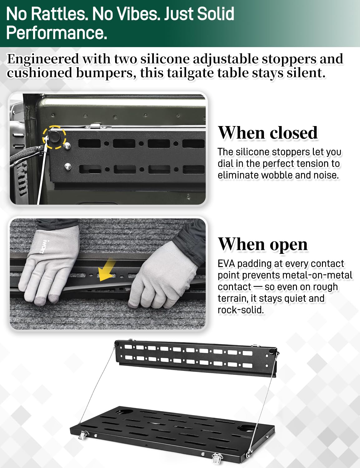 JROAD No-Drill Tailgate Table for Jeep Wrangler JK 2007-2018,Foldable Jeep JK Tailgate Storage Cargo Rack with MOLLE Panel,Heavy Duty 88 lbs Capacity,Not Fit Trunk with Factory Subwoofer