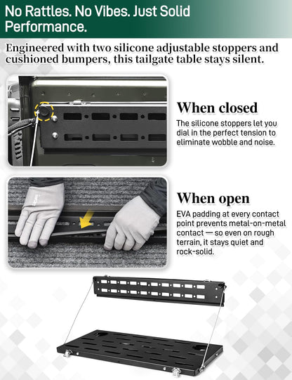 JROAD No-Drill Tailgate Table for Jeep Wrangler JK 2007-2018,Foldable Jeep JK Tailgate Storage Cargo Rack with MOLLE Panel,Heavy Duty 88 lbs Capacity,Not Fit Trunk with Factory Subwoofer