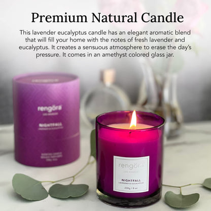Lavender & Eucalyptus Scented Candle – 8oz Soy Wax, Clean Burning, Long‑Lasting Magenta Glass Jar, Aromatherapy Gift for Women