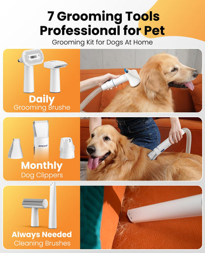oneisall Dog Grooming Vacuum, 13000Pa Powerful 3L Dust Cup Pet Vacuum with Clipper Nail Grinder & Shedding Brush, 7 in 1 Dog Grooming Kits, Quiet, Large Capacity 3 Suction Levels, BM3
