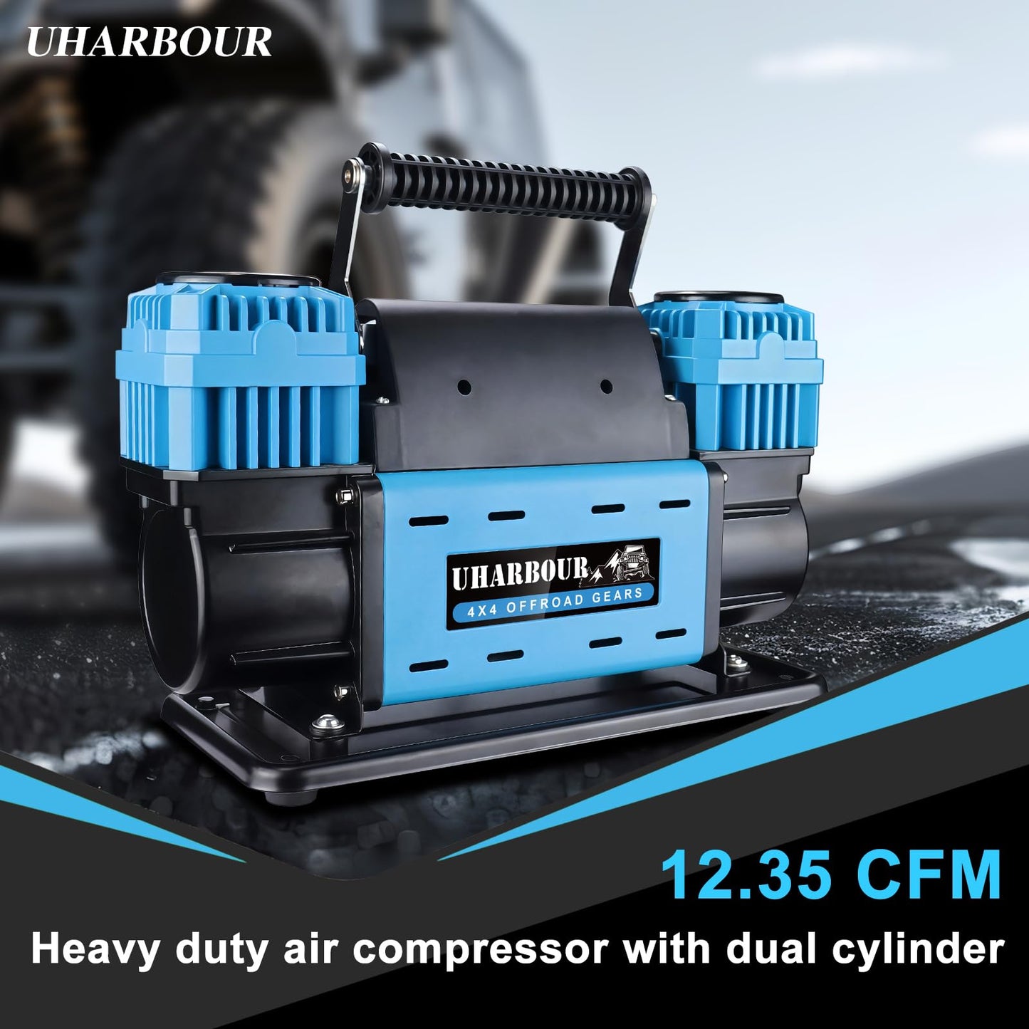 Uharbour 12V Offroad Air Compressor 10.6 CFM with Pressure Gauge, 12 Volt Offroad Air Compressor Dual Cylinder Heavy Duty for 4x4 Truck Car SUV with Carrying Bag
