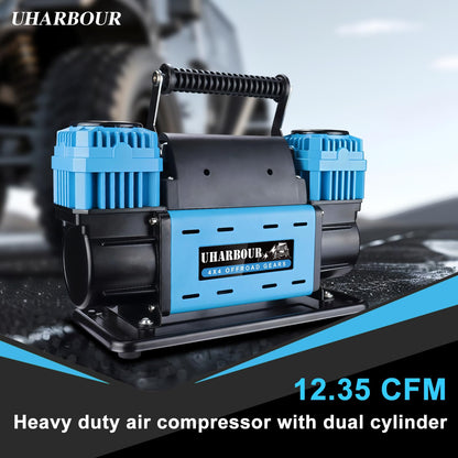 Uharbour 12V Offroad Air Compressor 10.6 CFM with Pressure Gauge, 12 Volt Offroad Air Compressor Dual Cylinder Heavy Duty for 4x4 Truck Car SUV with Carrying Bag