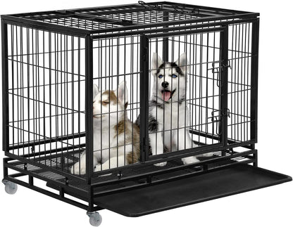 FDW Dog Crate Dog Cage Dog Kennel for Large Dogs Heavy Duty 36 Inches Pet Playpen for Training Indoor Outdoor with Plastic Tray Double Doors & Locks Design