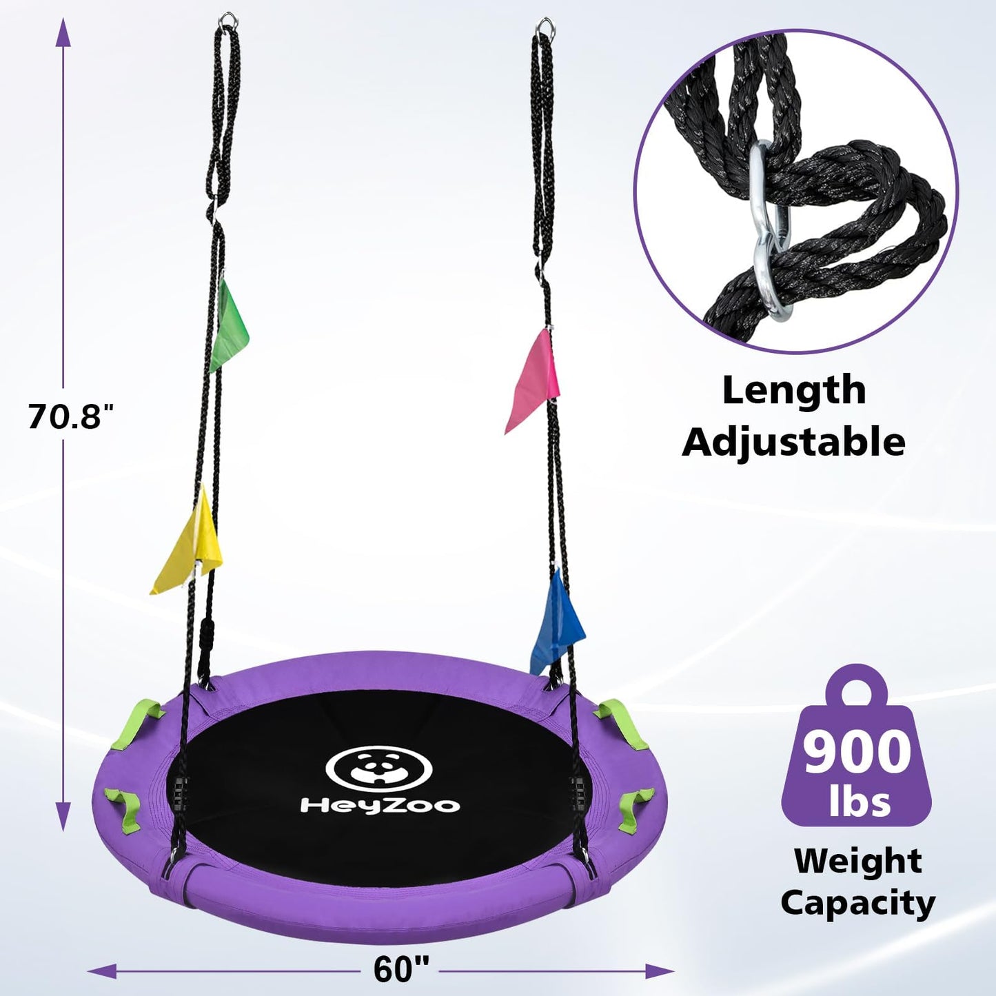 Tree Swing, 60 inch Larger Saucer Swing for Whole Family, 900lbs Weight Capacity, with Adjustable Hanging Straps, for Outdoor Backyard, Gifts for Kids, Purple