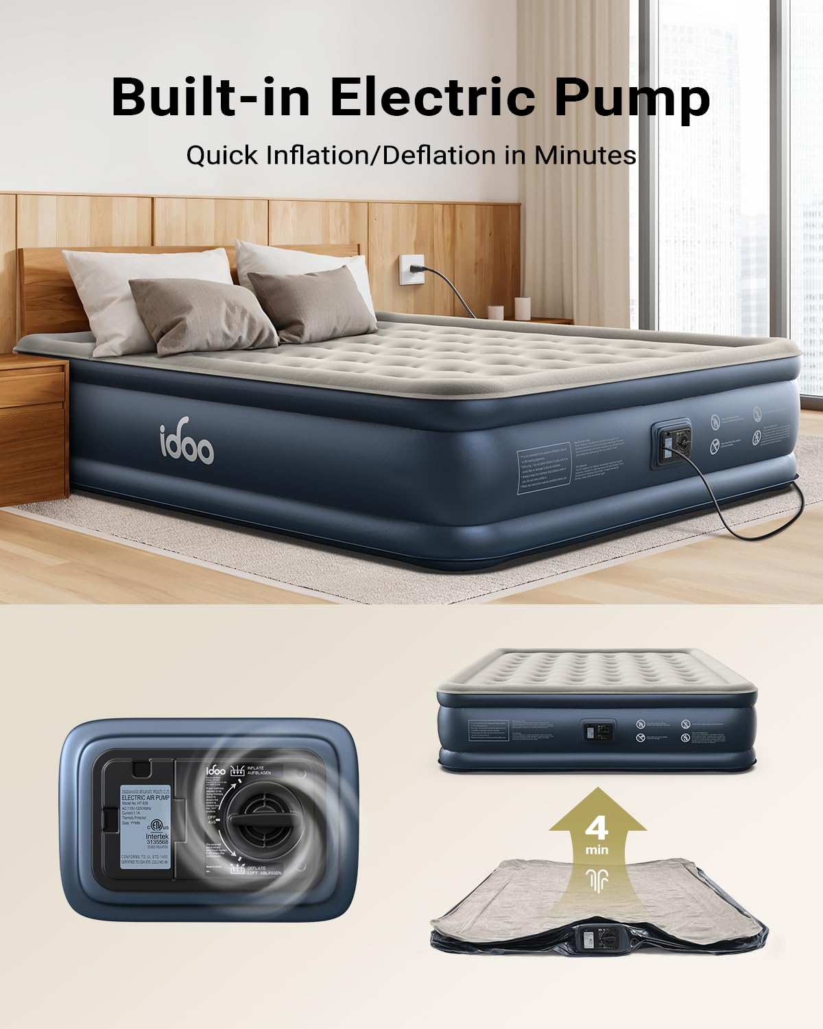 iDOO Cal King Air Mattress with Built in Pump, 18'' King Size Air Mattress for Home Guest, Upgraded Comfort Inflatable Blow up Mattress, 84'' Extra Long, Keep Feet from Dangling, Colchon Inflables