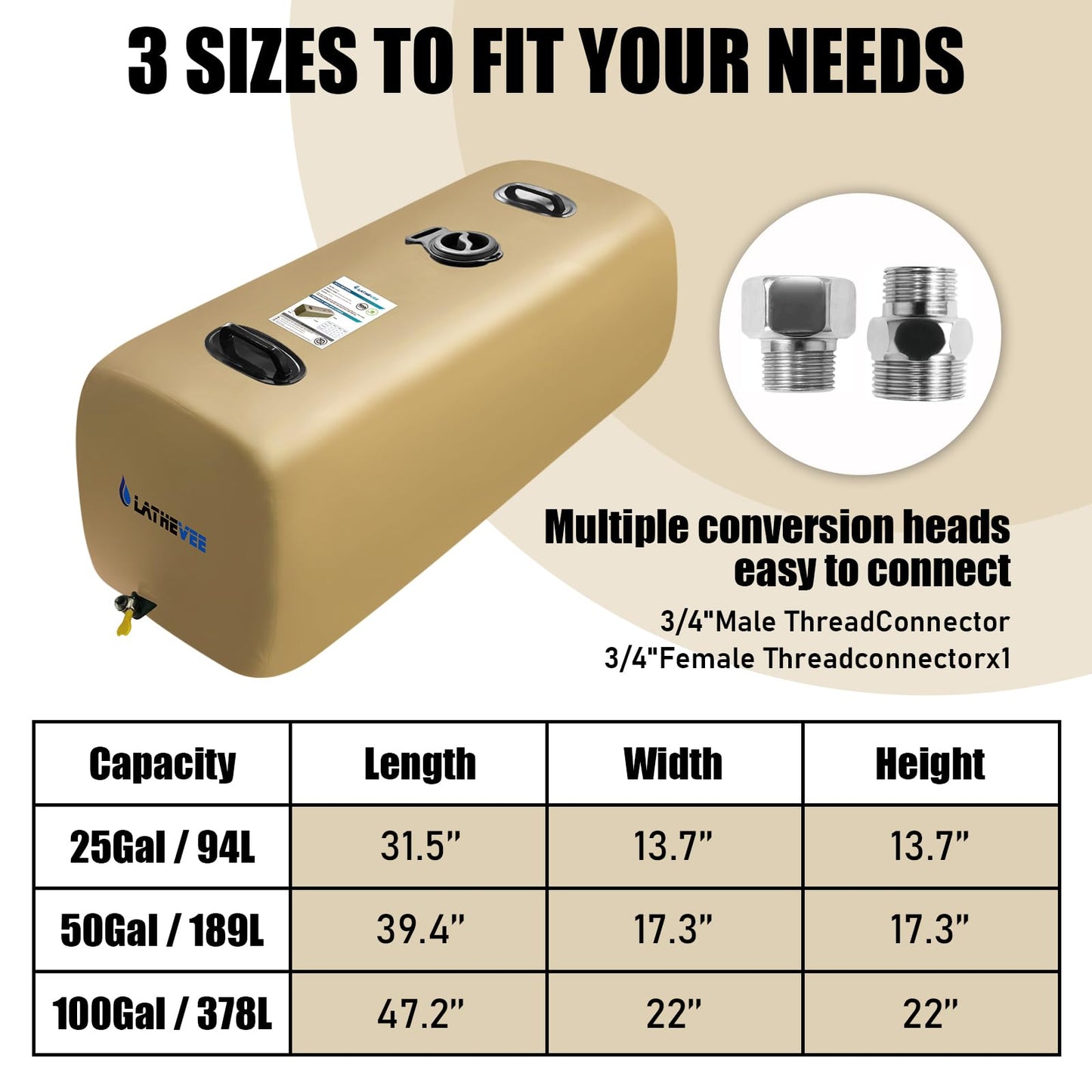 LATHEVEE Yellow Drinking Water Storage Bladder,50 Gallon Portable Water Bladder Tank, RV Water Tank, Can Be Used for Storing Drinking Water, Camping, Traveling, Wilderness Survival Patrols, Etc.