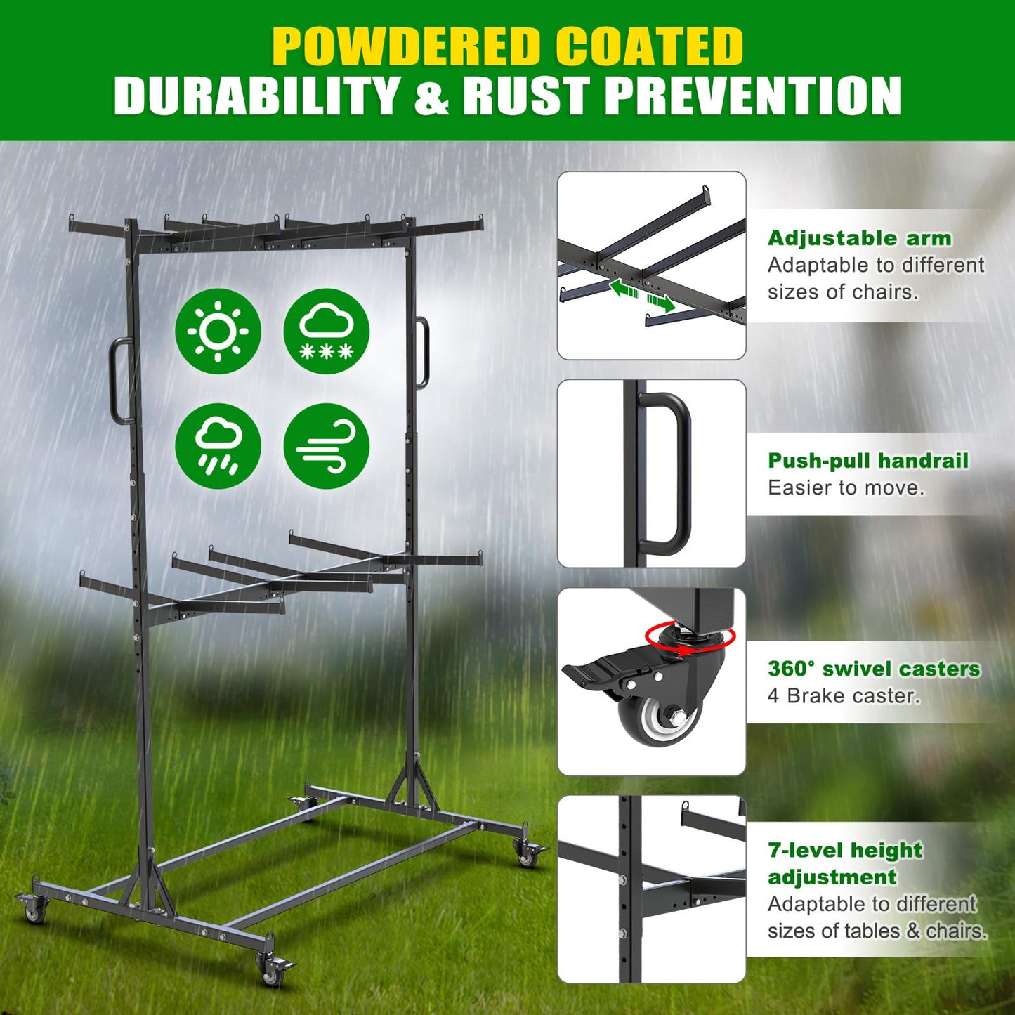 Dolibest Heavy Duty Folding Chair Cart, Folding Chair Rack & 4 Locking Swivel Wheels 48 Chairs/ 24 Chairs +12 Tables, Folding Chair Storage Dolly for Event, Church, Garage, Capacity Up to 1,000 lbs