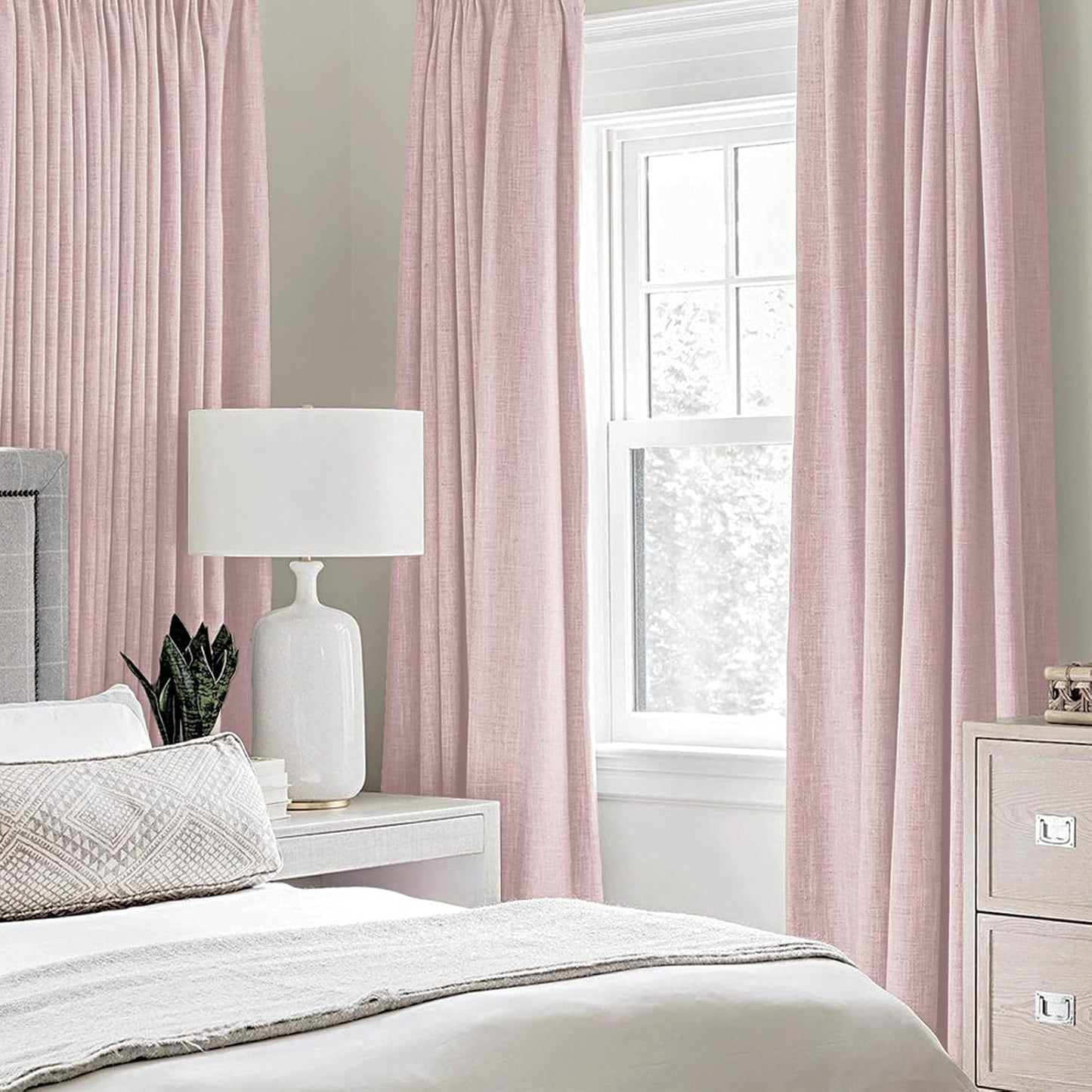 MIULEE Blackout Curtains - 100% Thermal Insulated Linen Texture Drapes | Pink, 52x96 Inch (2 Panels)
