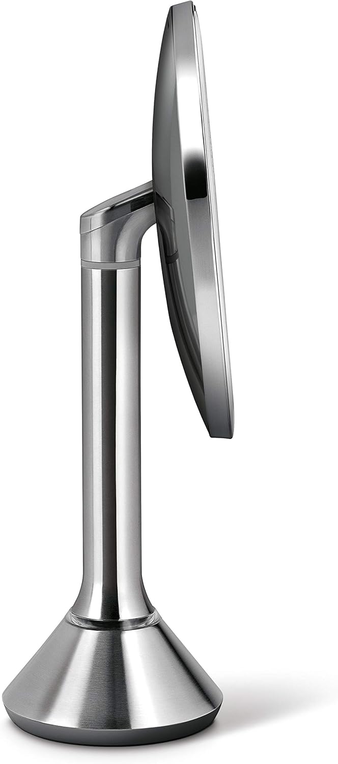 simplehuman Sensor Lighted Makeup Vanity Mirror 8" Round, 5X Magnification, Stainless Steel, Rechargeable and Cordless