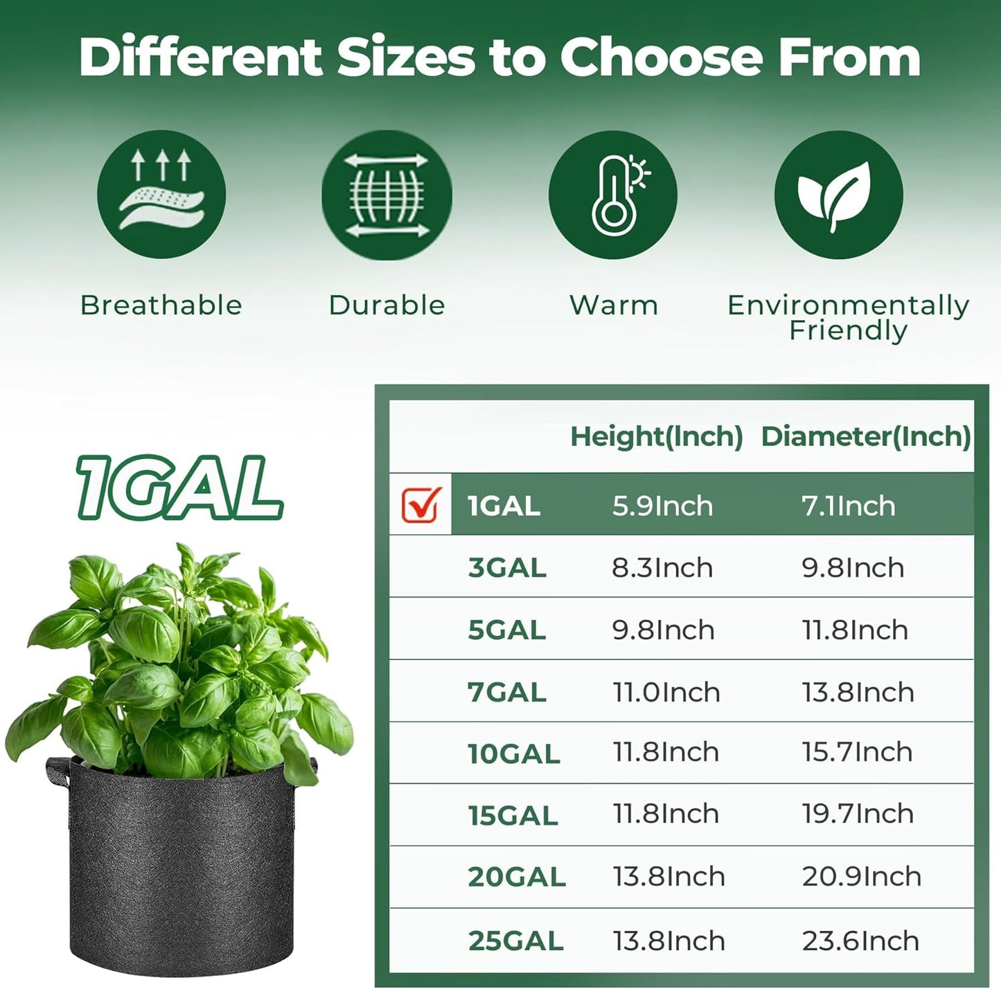 T4U 1 Gallon Grow Bags - Heavy Duty Nonwoven Fabric Pots with Handles | Perfect for Herbs & Plants (5 Pack)