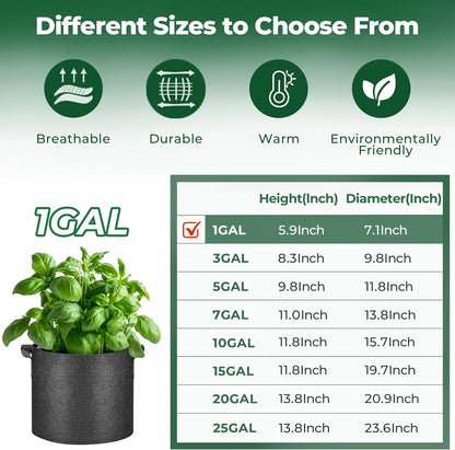 T4U 1 Gallon Grow Bags - Heavy Duty Nonwoven Fabric Pots with Handles | Perfect for Herbs & Plants (5 Pack)