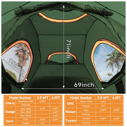 Truck Bed Tent 5.5' ~ 5.8', Upgrade Quick Setup Truck Tent for Camping, 3000mm Waterproof Pickup Truck Tent for 2 Person, Ford, GMC, Toyota, Chevy, Dodge, Nissan