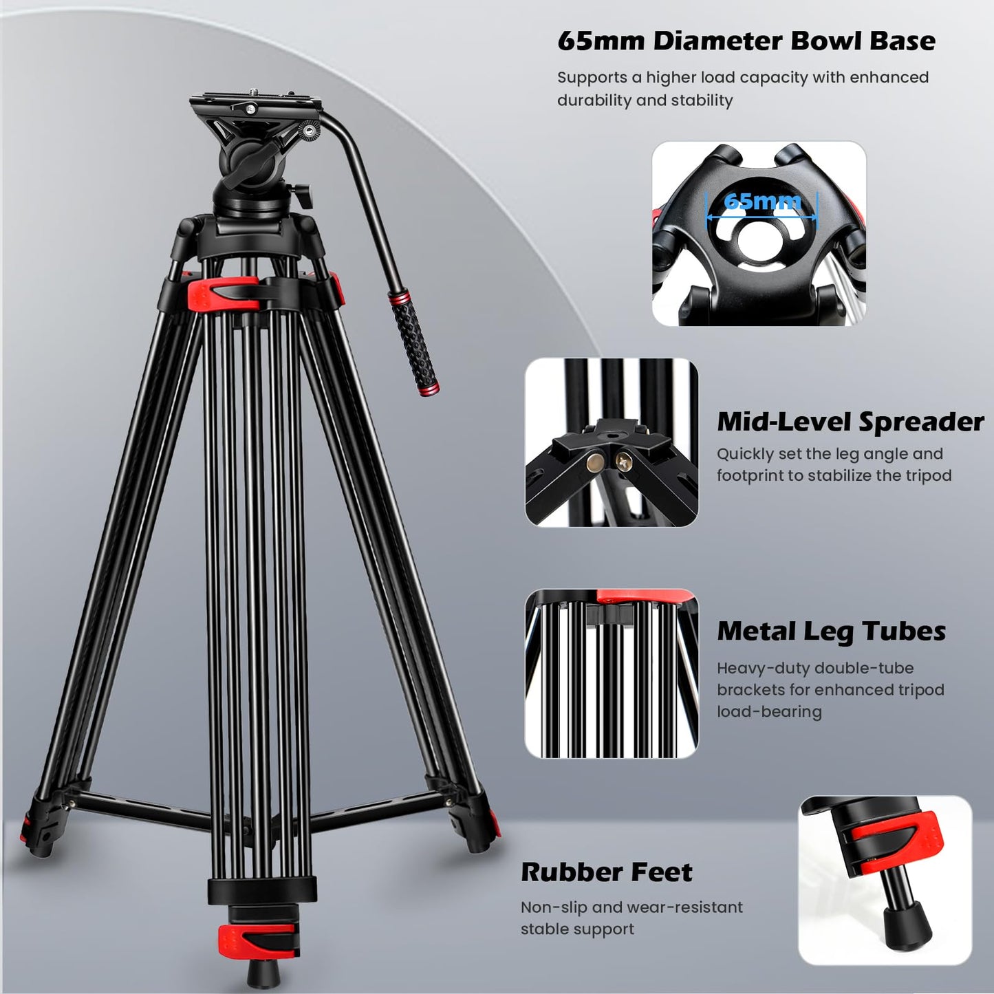 82" /210cm Video Tripod Heavy Duty Tripod with 360° Fluid Head,Mactrem Aluminum Tall Tripods Professional Compatible with Canon Nikon Sony DSLR Camera Camcorder Telescope Bnoculars (Load 33Lb)