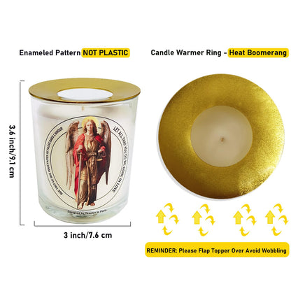 Tkaufen Saint Archangel Michael Candle 50 Hours with Warmer Ring│Hand-Poured Soy Wax│Protection from Terror, Evil Banishing, Spiritual Warrior, Energetic Cleansing, Defender│Design in Paris│3“×3.6”