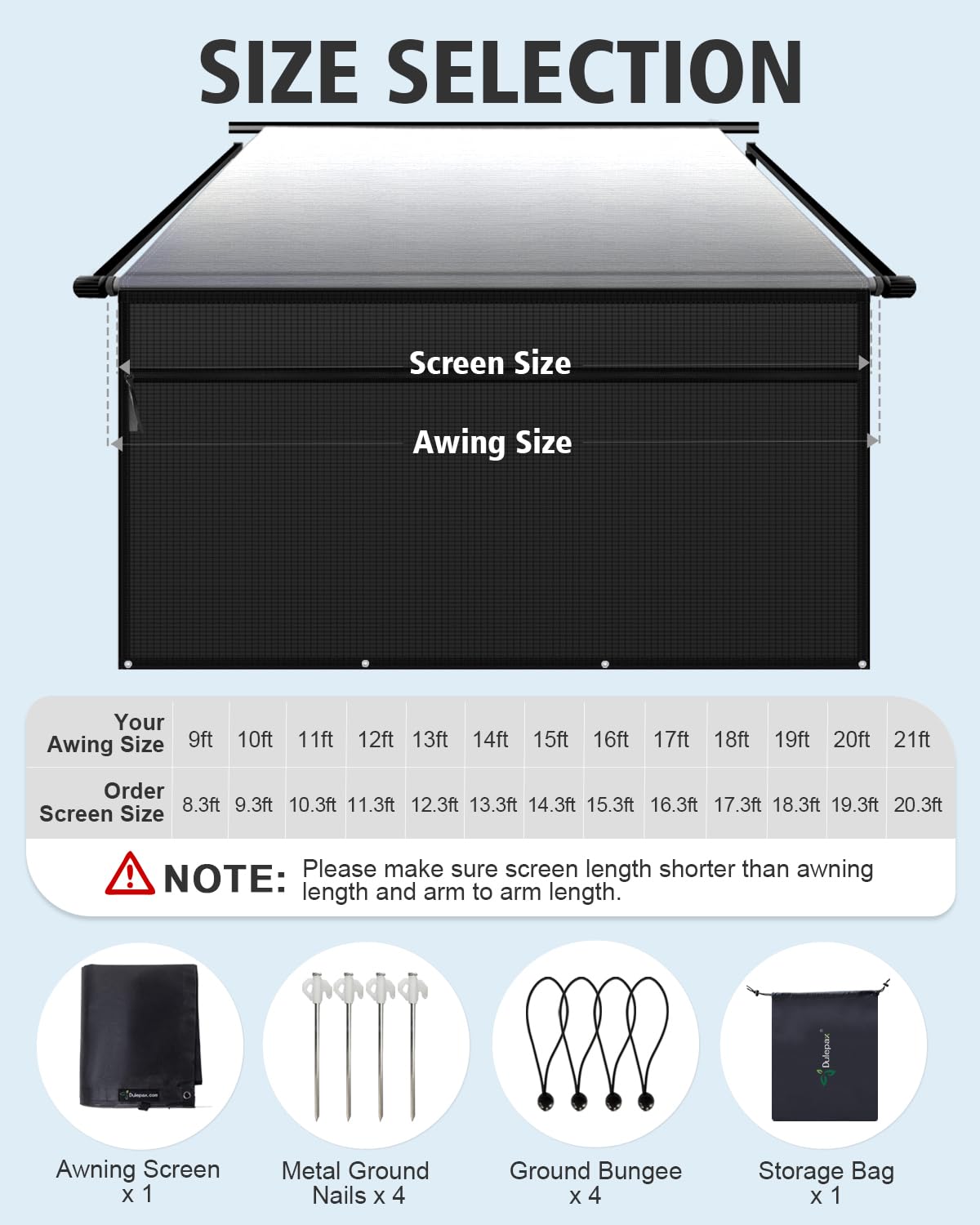 Dulepax RV Awning Sun Shade Screen with Zipper 9'X18'3'' -Second Generation RV Awning Shade Screen Significantly Improves Shadew and Privacy.Universal, Capmer Awning Shade with Complete Kits