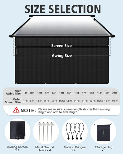 Dulepax RV Awning Sun Shade Screen with Zipper 9'X18'3'' -Second Generation RV Awning Shade Screen Significantly Improves Shadew and Privacy.Universal, Capmer Awning Shade with Complete Kits