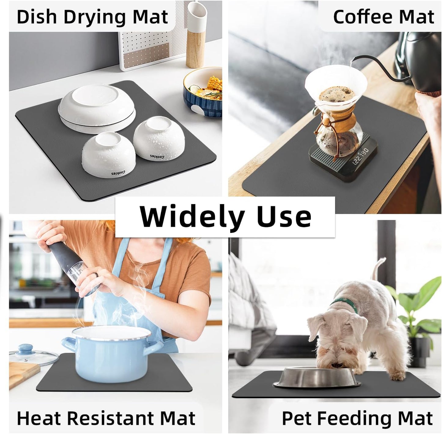 LOPNUR Kitchen Dish Drying Mat - Super Absorbent Diatomite Pad | Heat Resistant & Anti-Slip | 18"x16" Grey