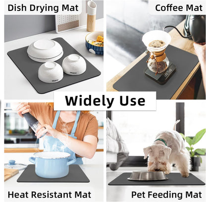 LOPNUR Kitchen Dish Drying Mat - Super Absorbent Diatomite Pad | Heat Resistant & Anti-Slip | 18"x16" Grey