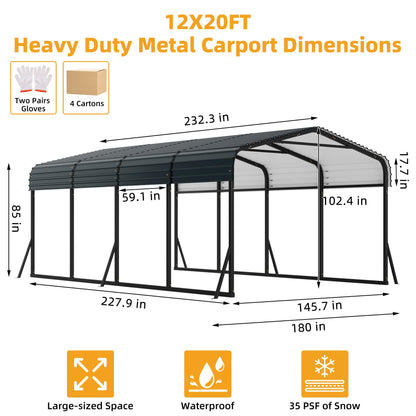 CABIHOME 10x20Ft Metal Carport Kits, Heavy Duty Carport with Galvanized Steel Roof, Reinforced Frame, Car Shelter for All-Weather Use, Outdoor Car Port Tent for Cars, Trucks, Boats, Tractors & RVs