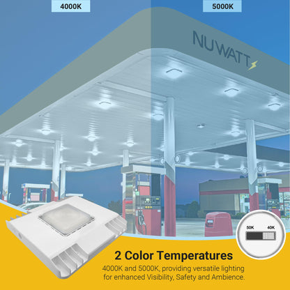 NUWATT 150W Waterproof LED Canopy Lights for Gas Station, 4000K/5000K Selectable, 21250LM, Dimmable, 120-277V, IP67 Rated, Indoor & Outdoor LED Parking Garage Lighting or Light for Carport