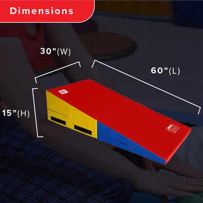 We Sell Mats Gymnastics Incline Mat, Folding and Non-Folding Cheese Wedge Skill Shape, Tumbling Mat for Gymnastics Training, Cheerleading and Obstacle Courses, Multi-Color, Medium (60" x 30" x 15")
