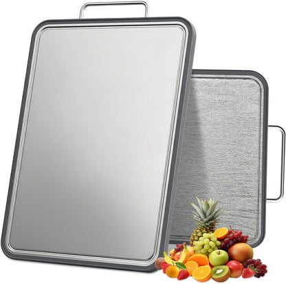 Stainless Steel Cutting Board - 17" x 11" Heavy Duty Chopping Board with Juice Grooves | Non-Slip & Dishwasher Safe