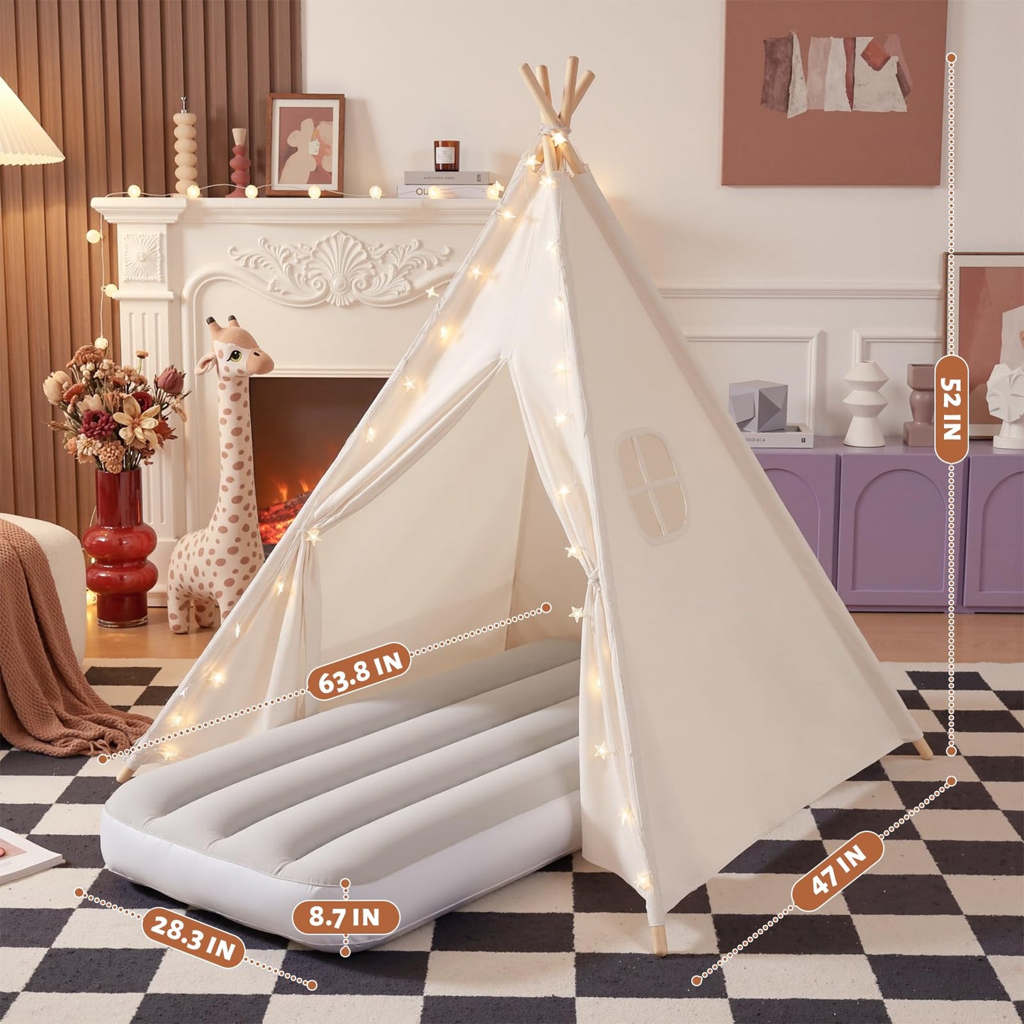 wilwolfer 6 Pack Kids Teepee Tent Bulk with Inflatable Airbed, Natural Toddler Play Tent for Girls Boys Indoor Sleepover Slumber Party Birthday Gifts