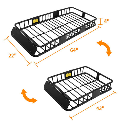 XCAR 64"x 23"x4" Skinny Roof Basket Cargo Carrier - Heavy Duty Steel Rooftop Cargo Rack - Automotive Top Mount Roof Racks for Car Truck SUV Luggage Camping Gear Storage Transport