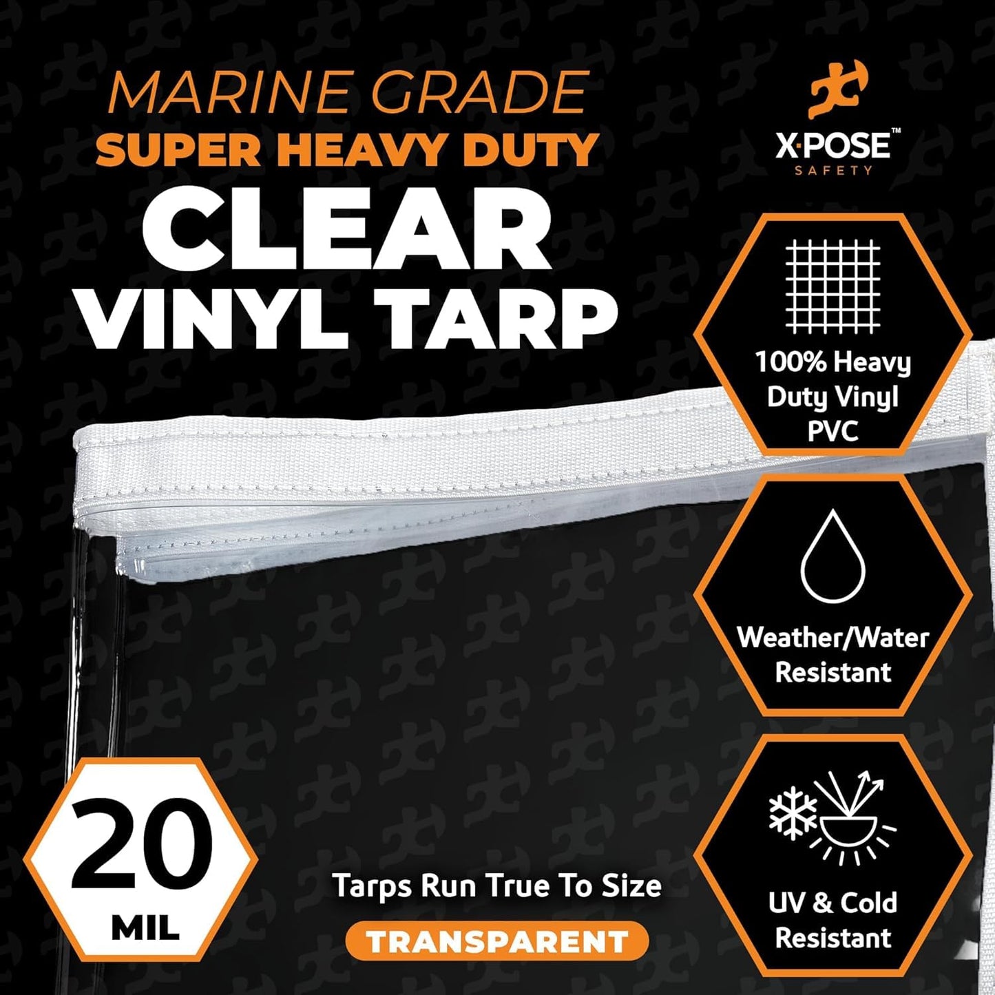 10' x 15' Clear Vinyl Tarp - Super Heavy Duty 20 Mil Transparent Waterproof PVC Tarpaulin with Brass Grommets - for Patio Enclosure, Camping, Outdoor Tent Cover, Porch Canopy - by Xpose Safety