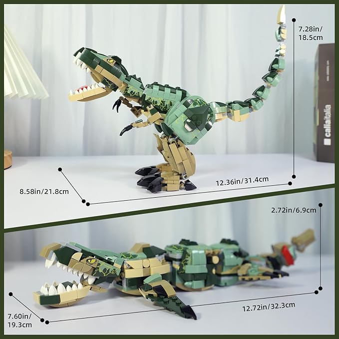 KAZI Dinosaur Toy Building Set for Kids2 in 1 Dino Toys for Boys Ages 8+2 Building Options - T Rex to Mosasaur Dinosaur FiguresGift Idea for BirthdayEaster Basket Stuffers
