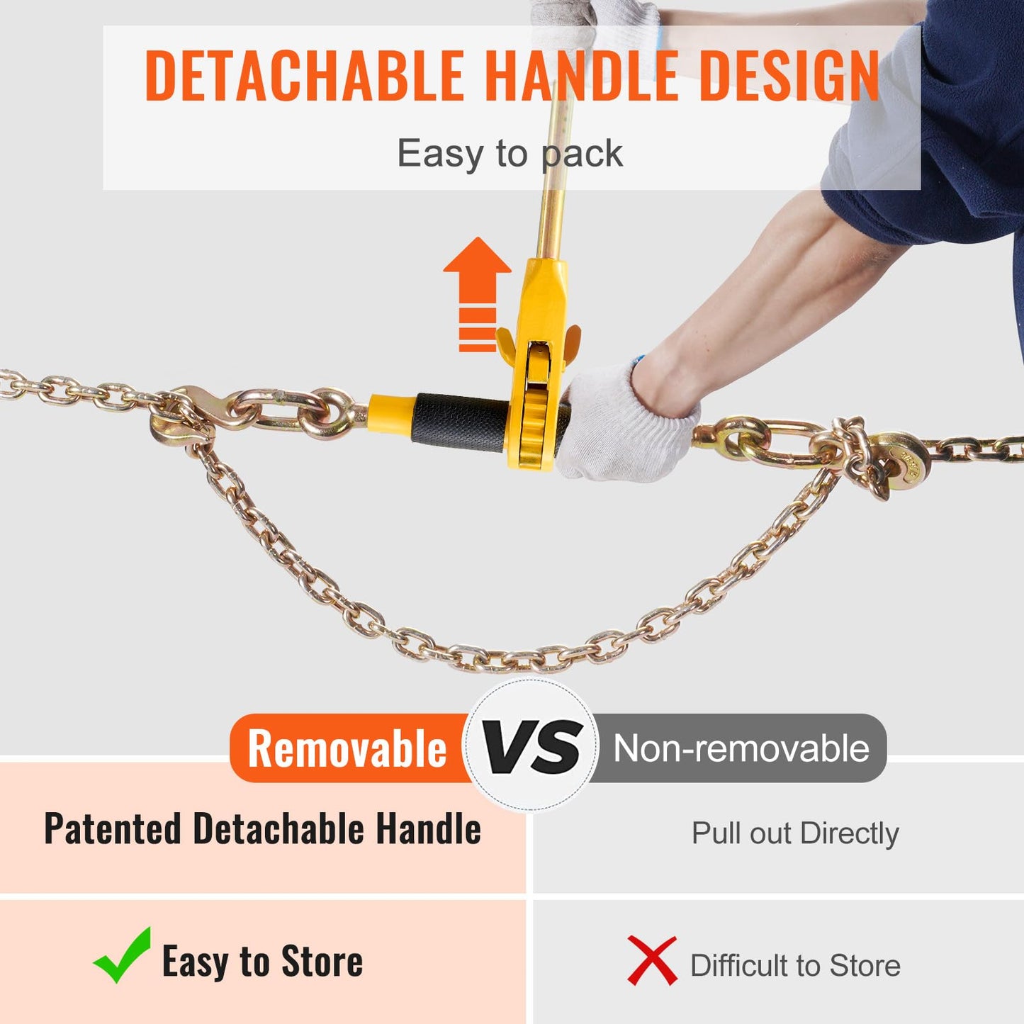 VEVOR 3/8"-1/2" Ratchet Chain Binder with Chain, G80 12000 lbs Secure Limit, Heavy Duty Load, Labor-Saving Anti-Skid Handle, Tie Down Hauling Chain Binders for Flatbed Truck Trailer, 2 Set & Yellow