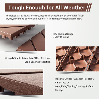EchoDeck Interlocking Deck Tiles,44 Pack Deck Tiles Interlocking Outdoor All Weather,Patio Deck Tiles,12"x12",Diagonal,Sturdy Base,Highly Durable,Stylish,Non-Slip,Faster-Drying,Efficient,Brown