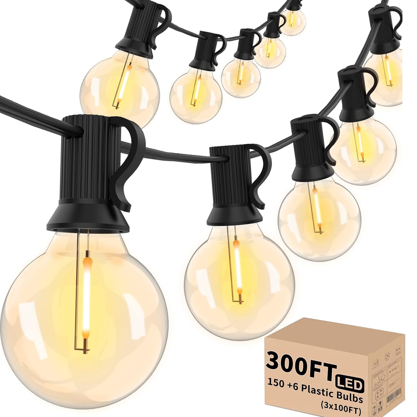Svater Outdoor String Lights 300 FT, Patio Lights Outside with 156 G40 Shatterproof LED Bulbs, Waterproof Hanging Globe Lighting for Bistro Backyard Cafe Market, Warm White 2700K（3 x 100 FT）